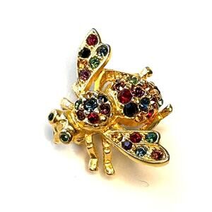 Joan Rivers Bee Brooch Gold Tone Multicolor Rhinestone Insect Pin